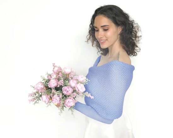 Sky blue wedding sweater, bridal jacket, cover up, knitted shrug, WB1
